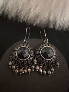 Elegant Black Stone Dangle Earrings