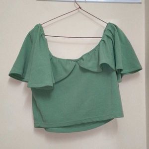 Green Scoop-Neck Crop Top