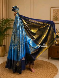 Sky and Navy blue khaddi Silk Sare
