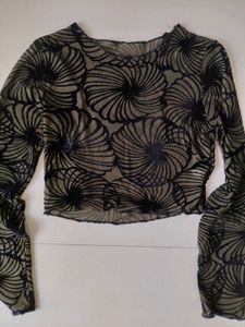 Sheer Mesh Print Long Sleeve Top