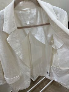 H&amp;M OFF WHITE LINEN OVERSIZED BLAZER