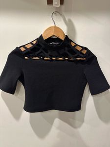 Black Cut-Out Mock Neck Crop Top
