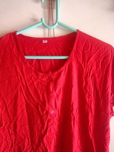 Bright Red Cotton Casual Front-Button Top / Tunic