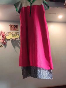 Vibrant Pink Kurti with Geometric Print Trousers