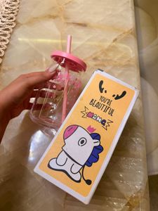 PINK GLASS SIPPER WITH STRAW 510ML