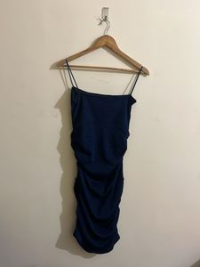 Navy Ruched Spaghetti Strap Dress