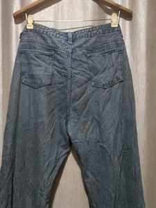 Distressed Straight-Leg Blue Jeans