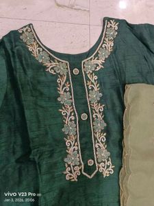Green Embroidered Kurta with dupatta