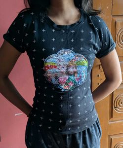 Black T-Shirt with Sequin Detail