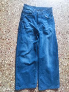 Blue Denim Wide Leg Jeans