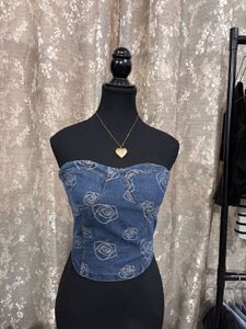 Y2K Denim Rose Bustier Top