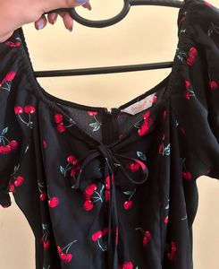 Cherry Print Tie-Front Dress