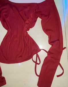 Chic Red Long Sleeve Off-Shoulder Top