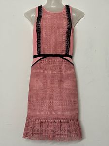 Chic Pink Lace Dress with Black Accents