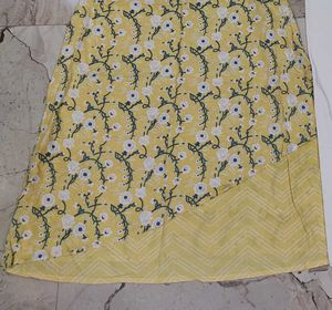 Yellow Floral Kurta with White Pants Set