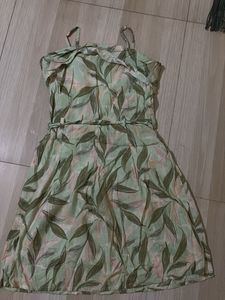 Leaf Print Strappy Summer Dress