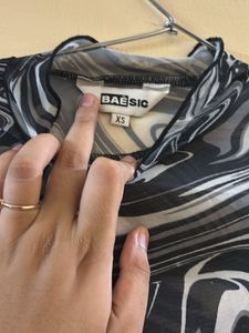 Mesh Marble Print Long Sleeve Top