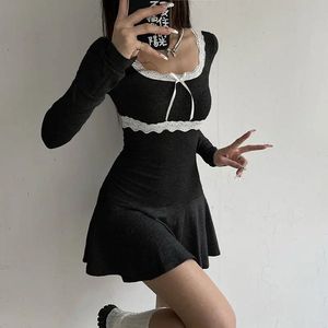 Black Mini Dress with Lace Trim