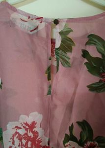 Pink Floral Sheer Bell Sleeve Top