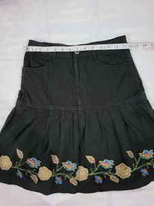 Embroidered Black Mini Skirt