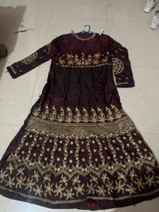 Royal Maroon & rich Gold Embroidered Festive Gown”