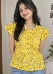 Floral Yellow Top with Ruffle Detail