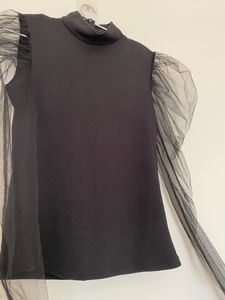 SHEIN mesh puff sleeve mock neck top