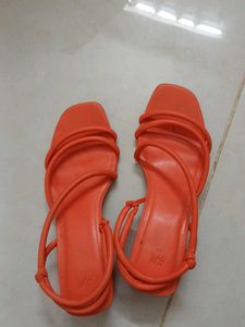 Orange Strappy Block Heels