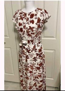(Made in Myanmar)Elegant Floral Print Midi Dress
