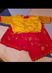 Vibrant Yellow & pink  Embroidered saree
