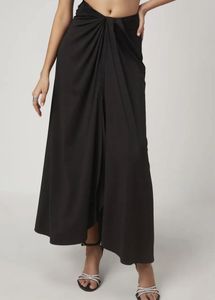 Black Solid Wrap Skirt