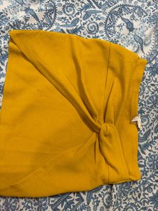 Mustard Yellow Textured Skirt with Knot Detail