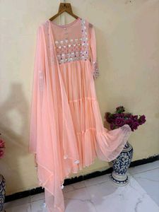 brand new Peach Embroidered Anarkali Kurta Set