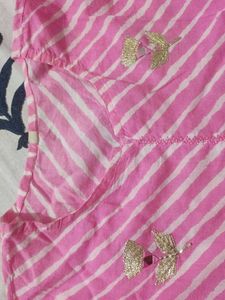 Pink Leheriya Kurta with Gold Embellishments
