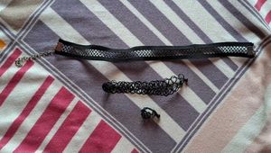 Boho Black Braided Choker/Bracelet &amp; Ring Set