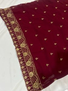 Elegant Maroon Embroidered Kurta sharara Set
