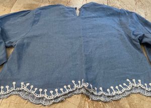 Blue Denim Top with White Embroidery