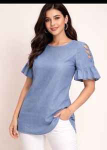 Chic Denim Top with Cutout Sleeves