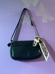 Chic Black Crossbody Bag with Scarf Accent