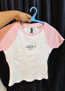 Pink &amp; White Ribbed T-Shirt