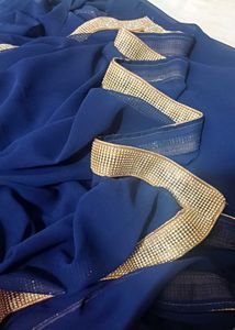 💙 Navy Blue Saree with Rhinestone Border 💙
