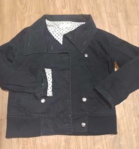 Stylish Black Jacket with Polka Dot Lining