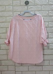 Pink Eyelet Embroidered Puff Sleeve Blouse