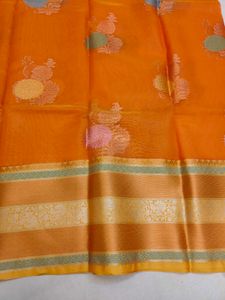Banarasi Organza Vibrant Orange Saree with Floral