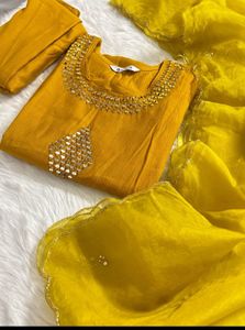 Yellow Embroidered Kurta Set with Dupatta