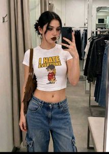 white baby tee with having i hate everyone..