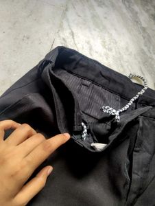 Black Straight-Leg Trousers with Drawstring