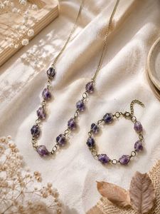 Boho Amethyst wire wrapped Necklace + bracelet