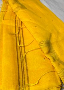 Yellow Cotton Silk Saree with Zari &amp; Sequins