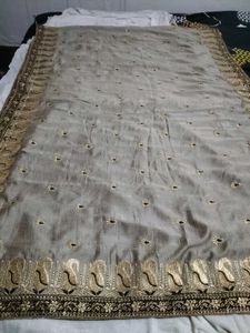 😱 grey   colour heavy zari wark silk saree 😱